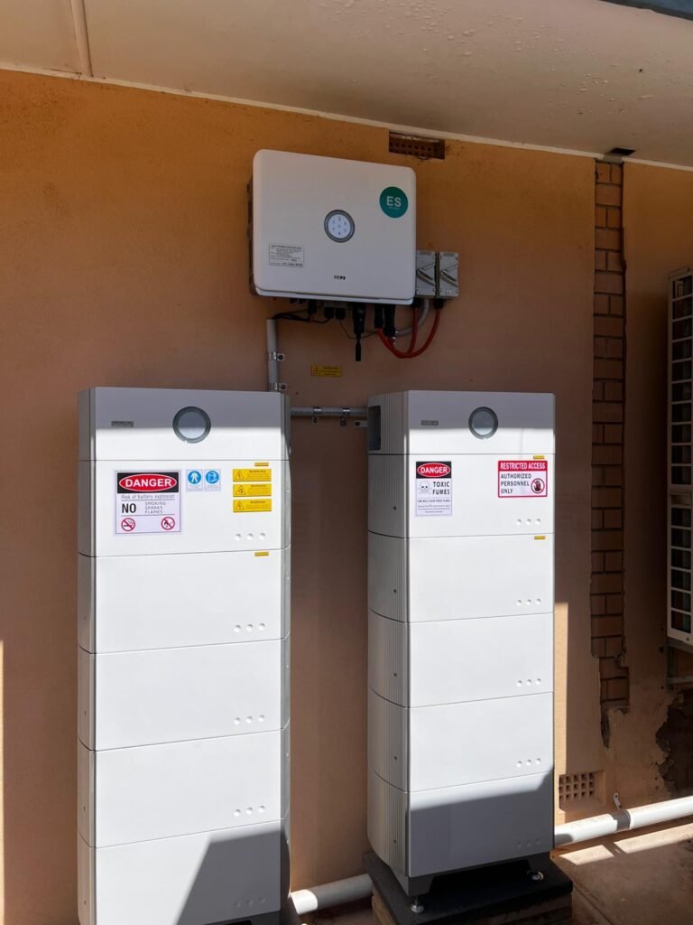 Paired GoodWe units under a carport by Peace Electrical and Solar, battery installation in South Australia