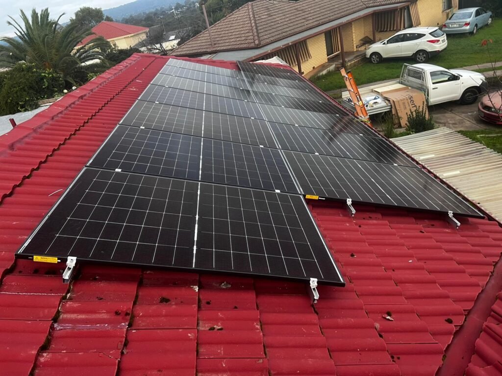 Rooftop solar panel installation on a tile roof in the Adelaide foothills